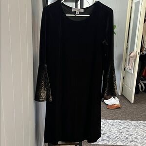 Ruff Hewn Black Dress with Gold Sleeve Accents